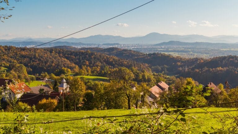 View over Ljubljana and the surrounding hills from Rašica village in autumn